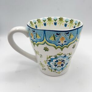 Pier 1 Imports Celeste Mug/Cup Blue Green Yellow Flowers Floral Collectible